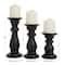 Set of 3 Black Mango Wood Traditional Candle Holders, 10&#x22; x 4&#x22; x 4&#x22;